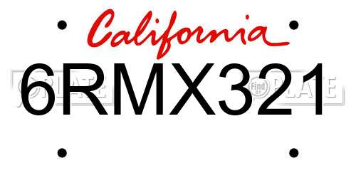 6RMX321 California License Plate