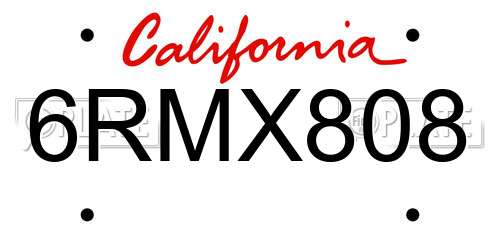 6RMX808 California License Plate