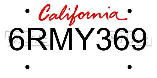6RMY369 California License Plate