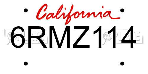 6RMZ114 California License Plate