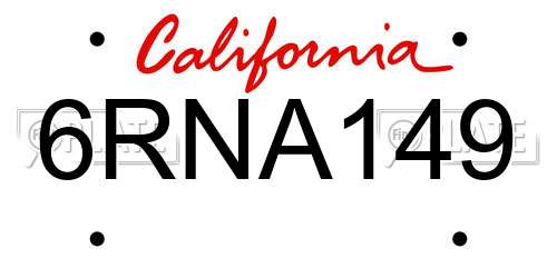 6RNA149 California License Plate