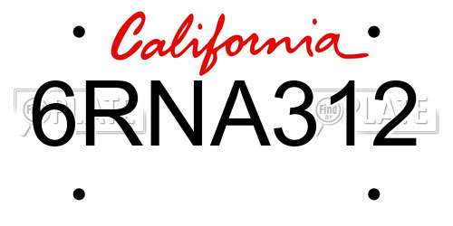 6RNA312 California License Plate