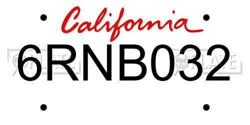 6RNB032 California License Plate