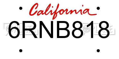 6RNB818 California License Plate
