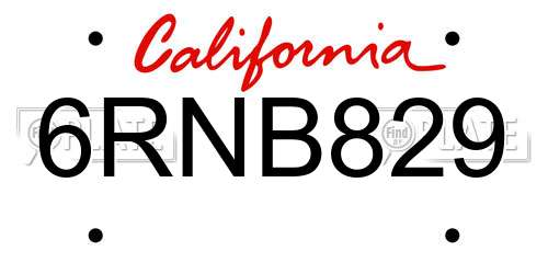 6RNB829 California License Plate