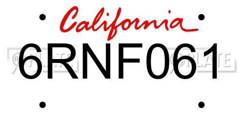 6RNF061 California License Plate