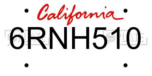6RNH510 California License Plate