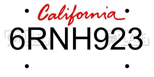 6RNH923 California License Plate