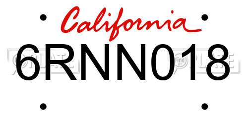 6RNN018 California License Plate