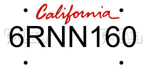 6RNN160 California License Plate
