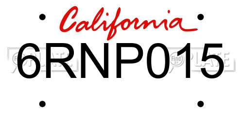 6RNP015 California License Plate
