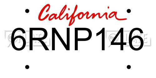 6RNP146 California License Plate