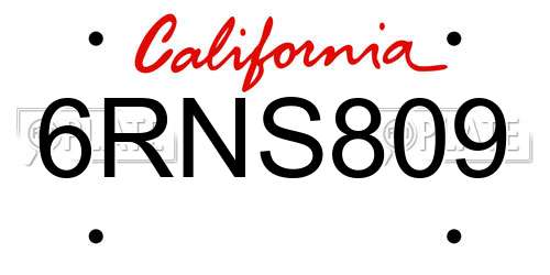 6RNS809 California License Plate