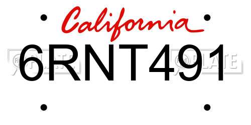 6RNT491 California License Plate