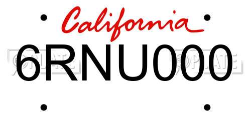 6RNU000 California License Plate
