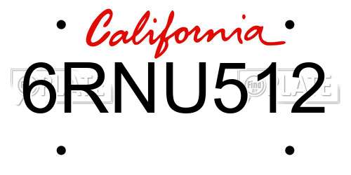 6RNU512 California License Plate