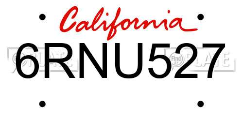 6RNU527 California License Plate