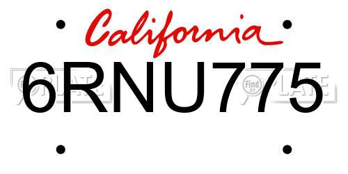 6RNU775 California License Plate