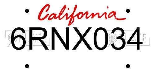 6RNX034 California License Plate