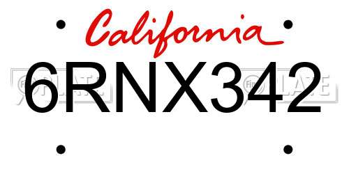 6RNX342 California License Plate