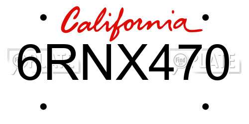 6RNX470 California License Plate