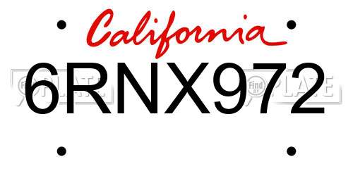 6RNX972 California License Plate