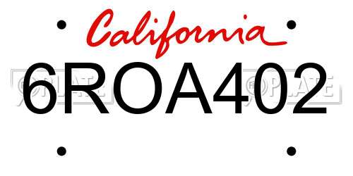 6ROA402 California License Plate