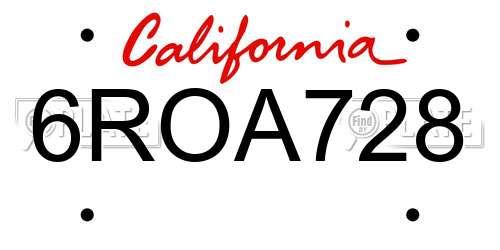 6ROA728 California License Plate