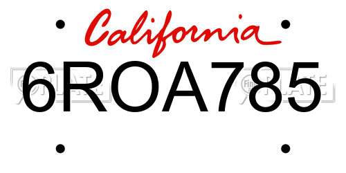 6ROA785 California License Plate