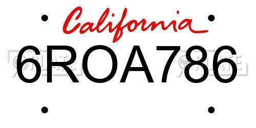 6ROA786 California License Plate