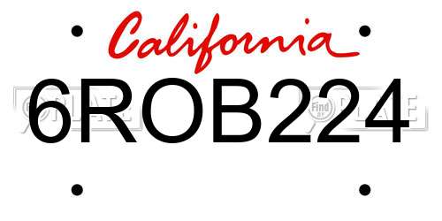 6ROB224 California License Plate