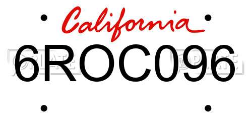 6ROC096 California License Plate