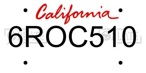 6ROC510 California License Plate