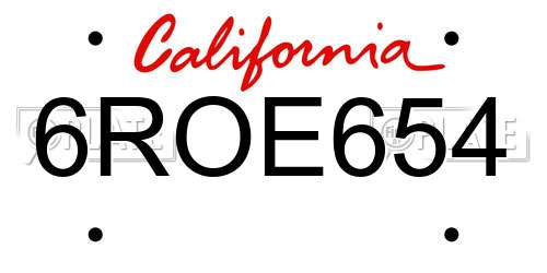 6ROE654 California License Plate