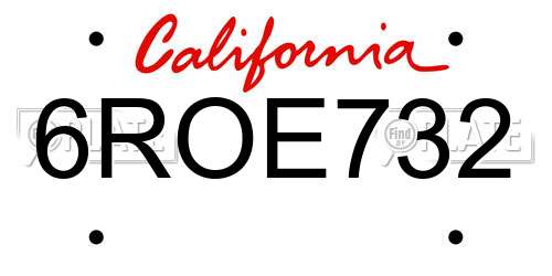 6ROE732 California License Plate