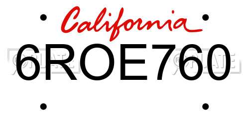 6ROE760 California License Plate
