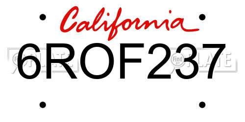 6ROF237 California License Plate