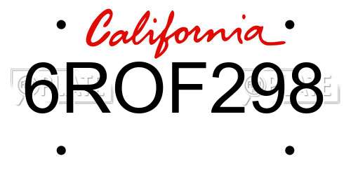 6ROF298 California License Plate
