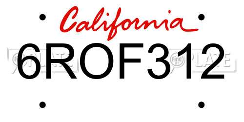 6ROF312 California License Plate