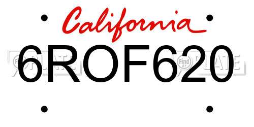 6ROF620 California License Plate
