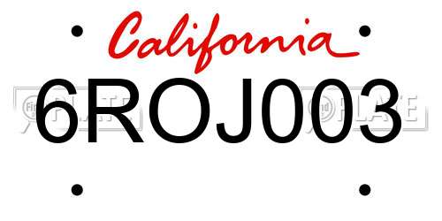 6ROJ003 California License Plate