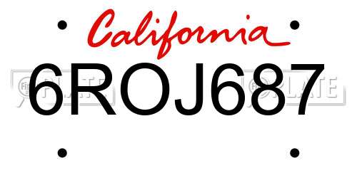 6ROJ687 California License Plate