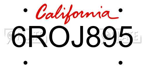 6ROJ895 California License Plate