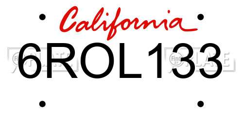 6ROL133 California License Plate