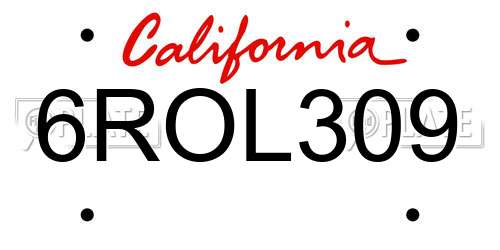 6ROL309 California License Plate