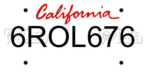 6ROL676 California License Plate