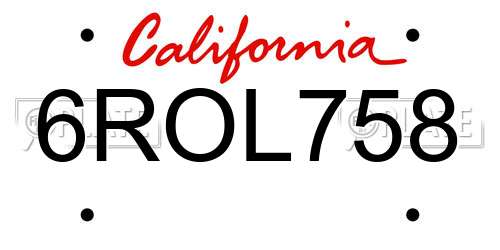 6ROL758 California License Plate