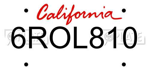 6ROL810 California License Plate