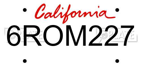 6ROM227 California License Plate