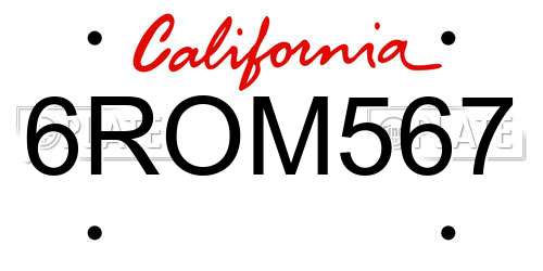 6ROM567 California License Plate